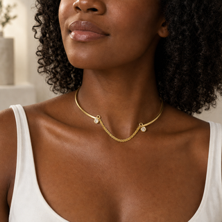 Vita Shiny Gold Chain-Accented Choker Necklace - model 1