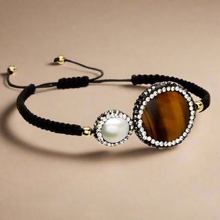Vie Boheme Tiger's Eye & Pearl Macrame Bracelet