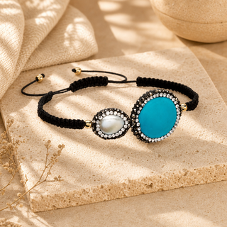 Vie Boheme Turquoise & Pearl Macrame Bracelet - lifestyle 1