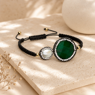 Vie Boheme Green Onyx & Pearl Macrame Bracelet - lifestyle 1