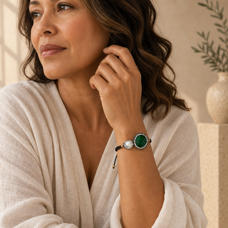 Vie Boheme Green Onyx & Pearl Macrame Bracelet - model 1