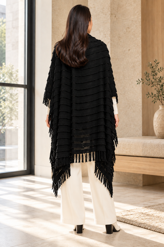 Black Textured Knit Blanket Scarf — 3. full back