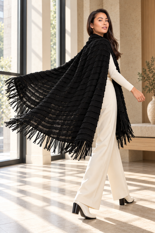 Black Textured Knit Blanket Scarf — 6. creative editorial