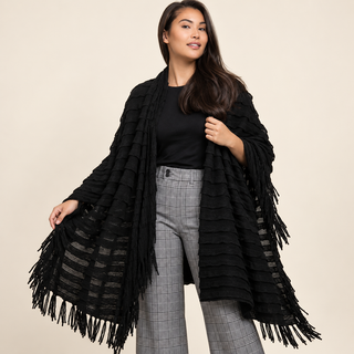 Black Textured Knit Blanket Scarf — 2. close up