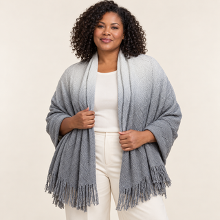 Gray Ombré Cable Knit Blanket Scarf — 2. close up