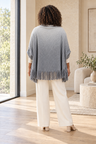 Gray Ombré Cable Knit Blanket Scarf — 3. full back