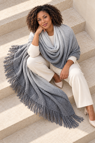 Gray Ombré Cable Knit Blanket Scarf — 6. creative editorial