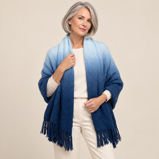 Navy Ombré Cable Knit Blanket Scarf — 2. close up