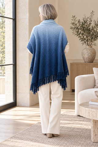 Navy Ombré Cable Knit Blanket Scarf — 3. full back