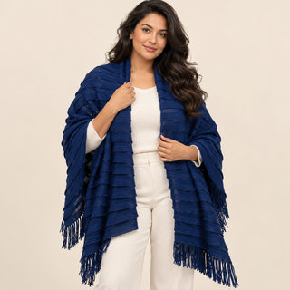 Navy Textured Knit Blanket Scarf — 2. close up