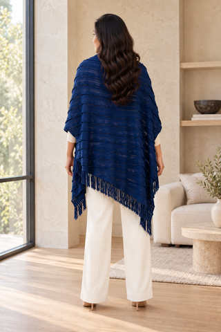 Navy Textured Knit Blanket Scarf — 3. full back