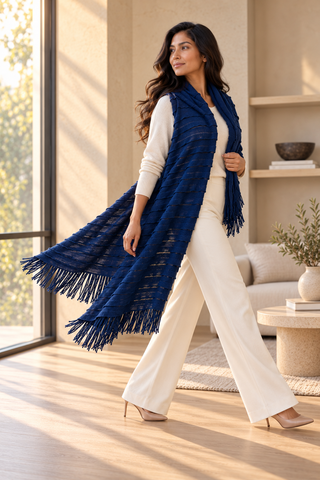 Navy Textured Knit Blanket Scarf — 6. creative editorial