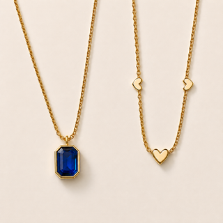 Heart and Sapphire Charm Necklace Set