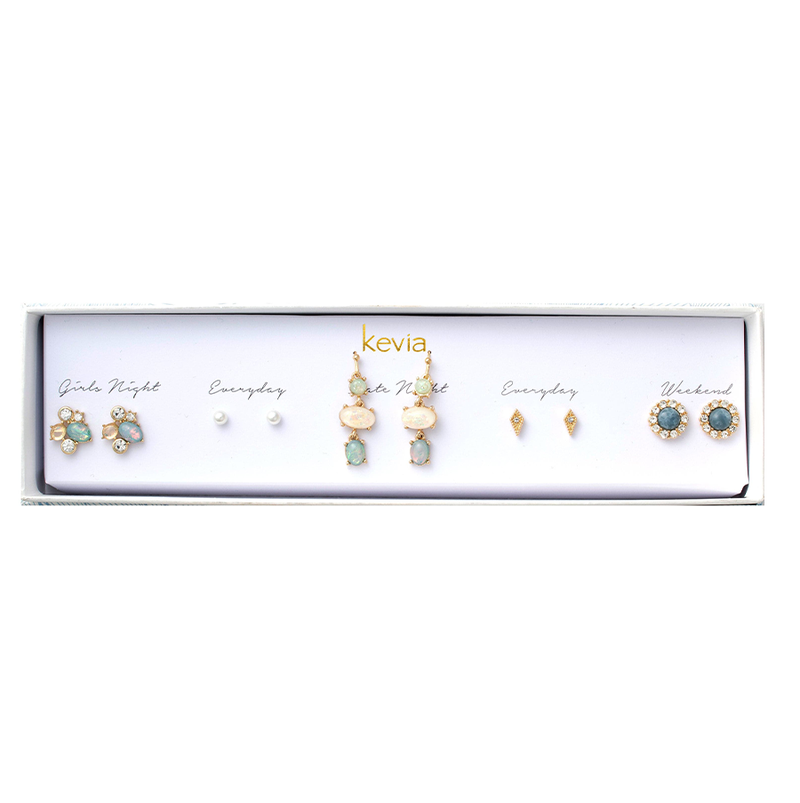 Three Tier Opal Drop Earring Set