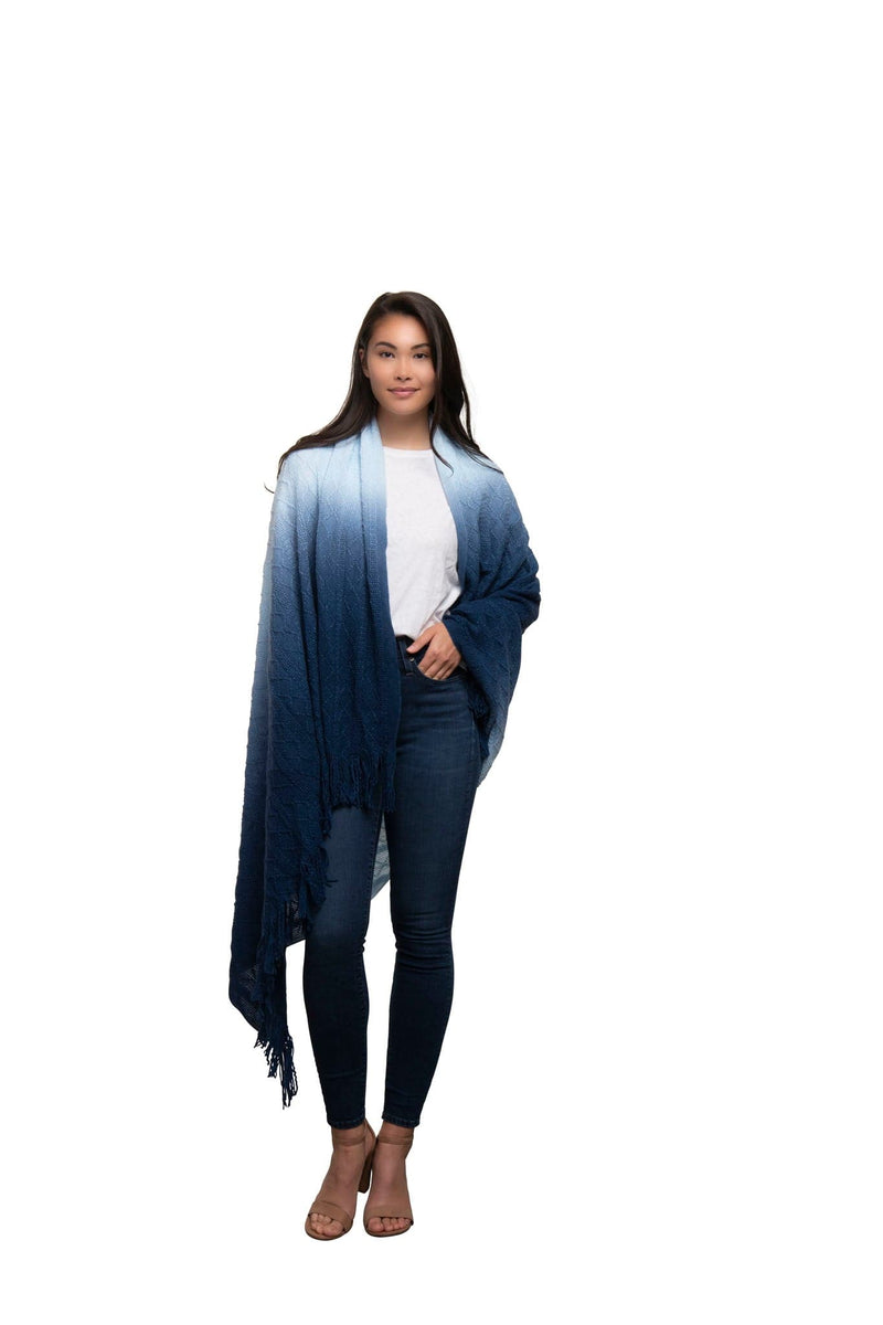 Cable Knit Ombre Scarf Blanket-Navy