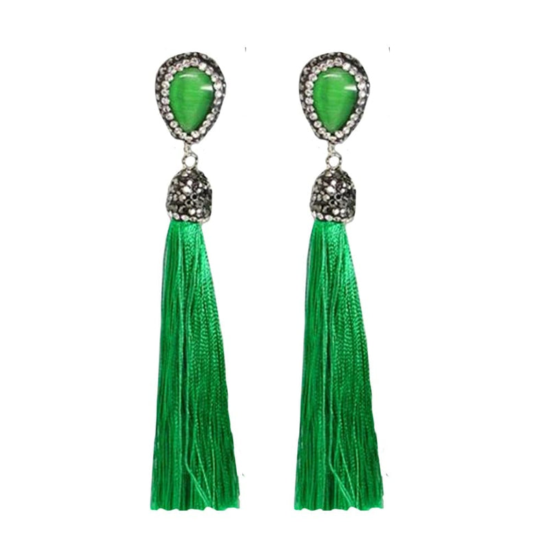 Pave stone and tassel drop earring – Kevia Style, LLC